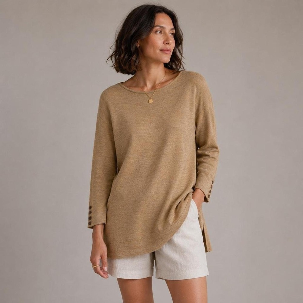 J. Jill women's camel merino wool tunic sweater long sleeve split hem large